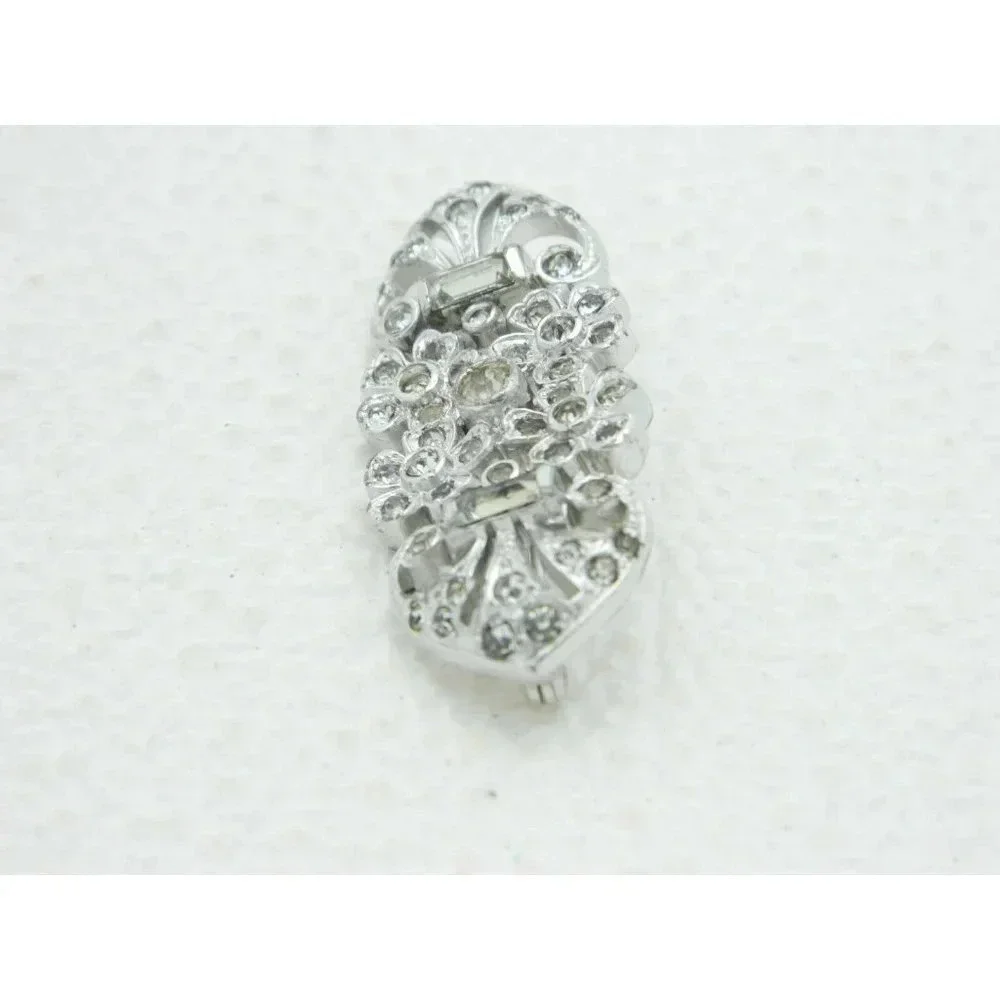 Vintage Art Deco Rhodium Plated Clear Glass Flower